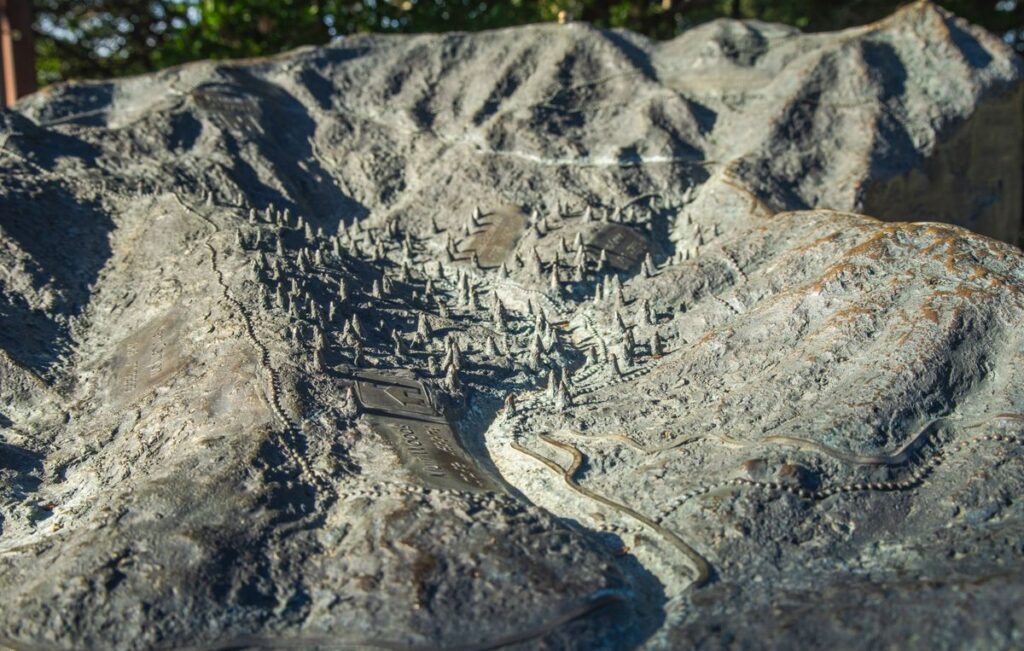Relief model of mountainous terrain representing a digital terrain model