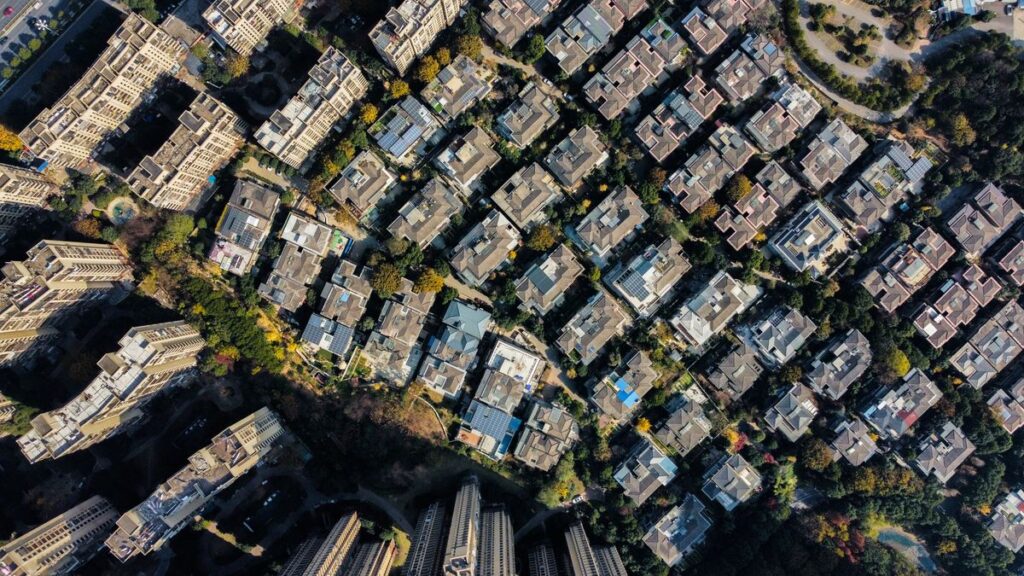 Aerial view of an urban development for GIS and BIM integration